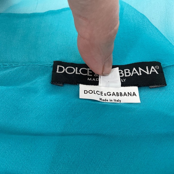 Dolce & Gabbana Vintage Aqua Transparent Silk 2-Piece Dress w/ Floral Appliqué - Picture 11 of 16